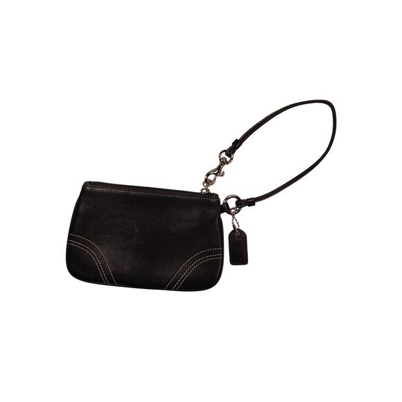 Coach Legacy Zip Small Mini Wristlet Black Contrast Stitching Leather 6.5" x 4" - Picture 2 of 3